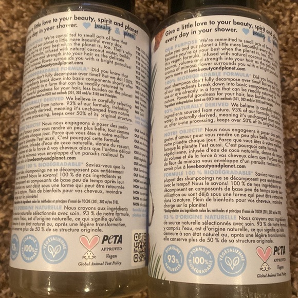 New two bottles of Love Beauty & Planet coconut water & mimosa flower shampoo - Picture 3 of 4